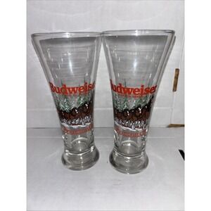 Vtg 1989 Budweiser Pilsner Beer‎ Glasses Clydesdale Winter Holiday Christmas set